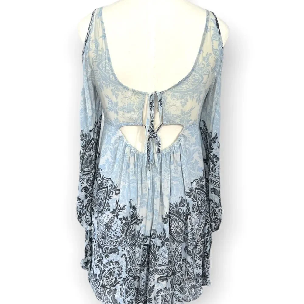 Free People Oversized Ivory Combo Penny Lover Mini Dress Size XS
